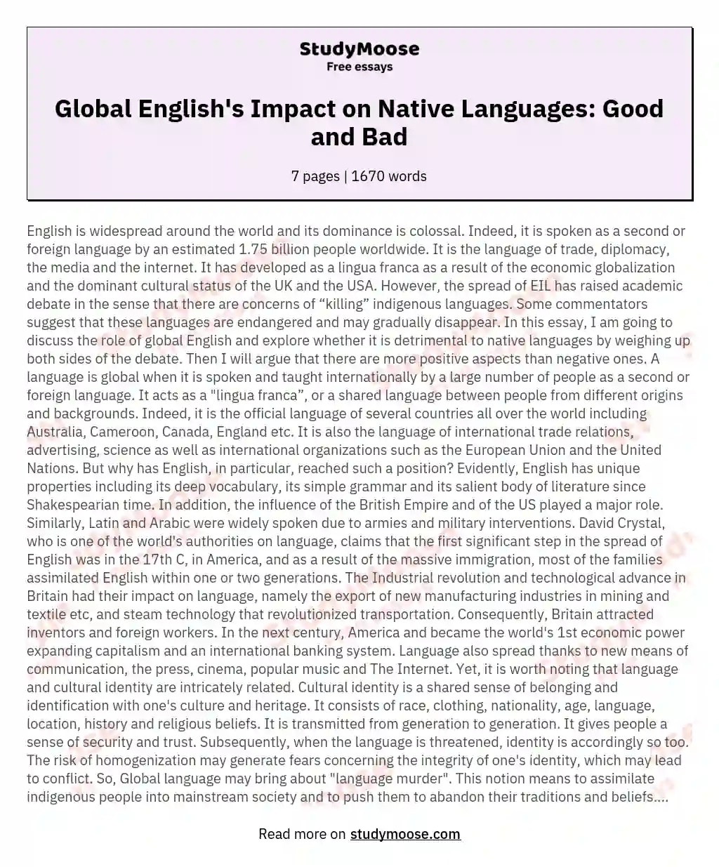Global English's Impact on Native Languages: Good and Bad essay
