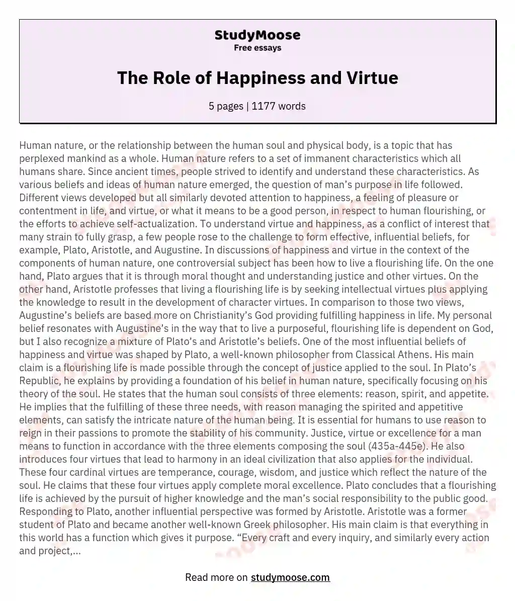 The Role of Happiness and Virtue essay