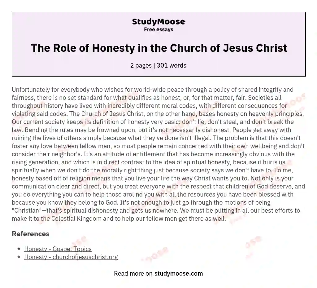 The Role of Honesty in the Church of Jesus Christ essay