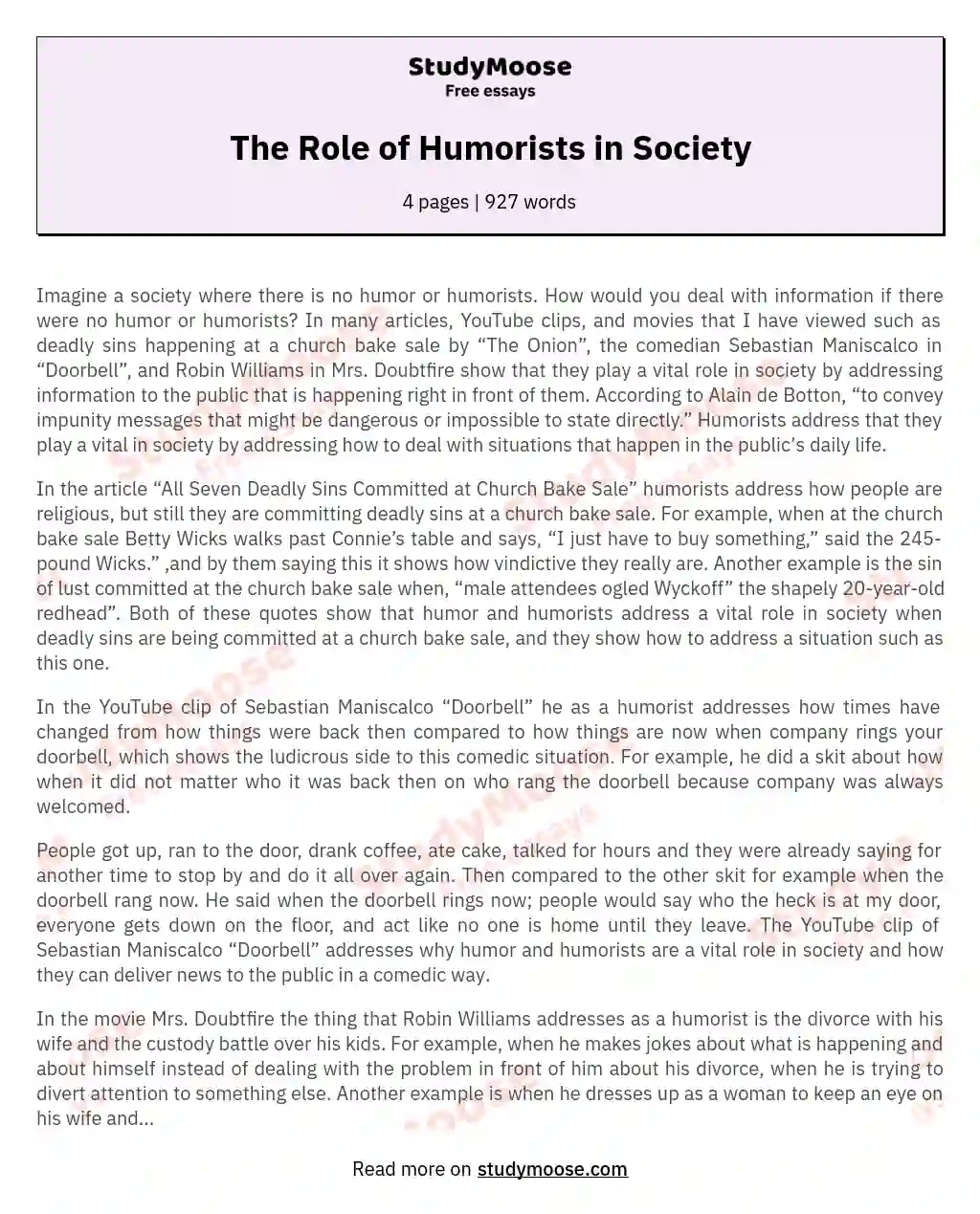 The Role of Humorists in Society essay