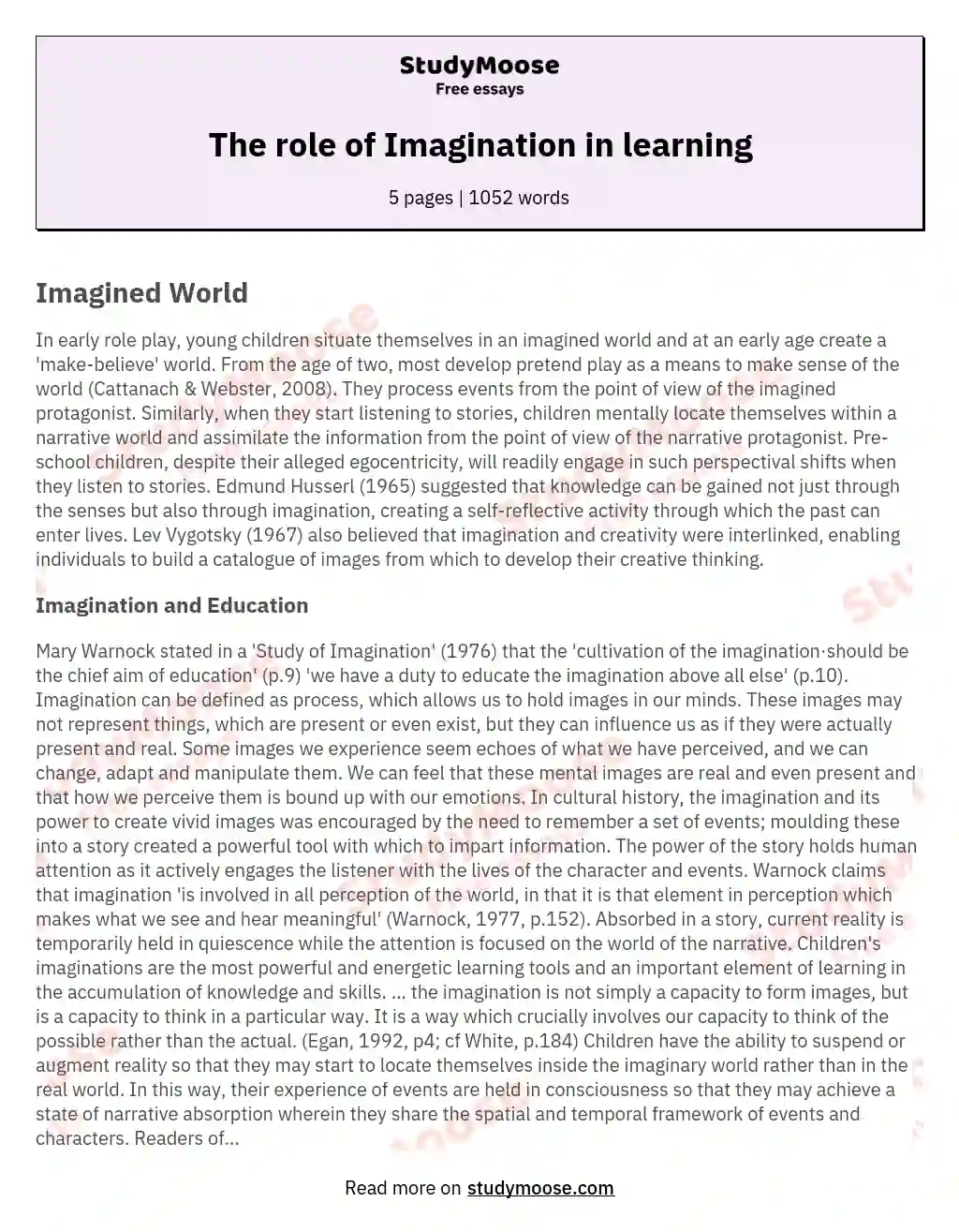 The role of Imagination in learning essay