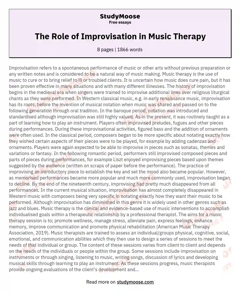 The Role of Improvisation in Music Therapy essay
