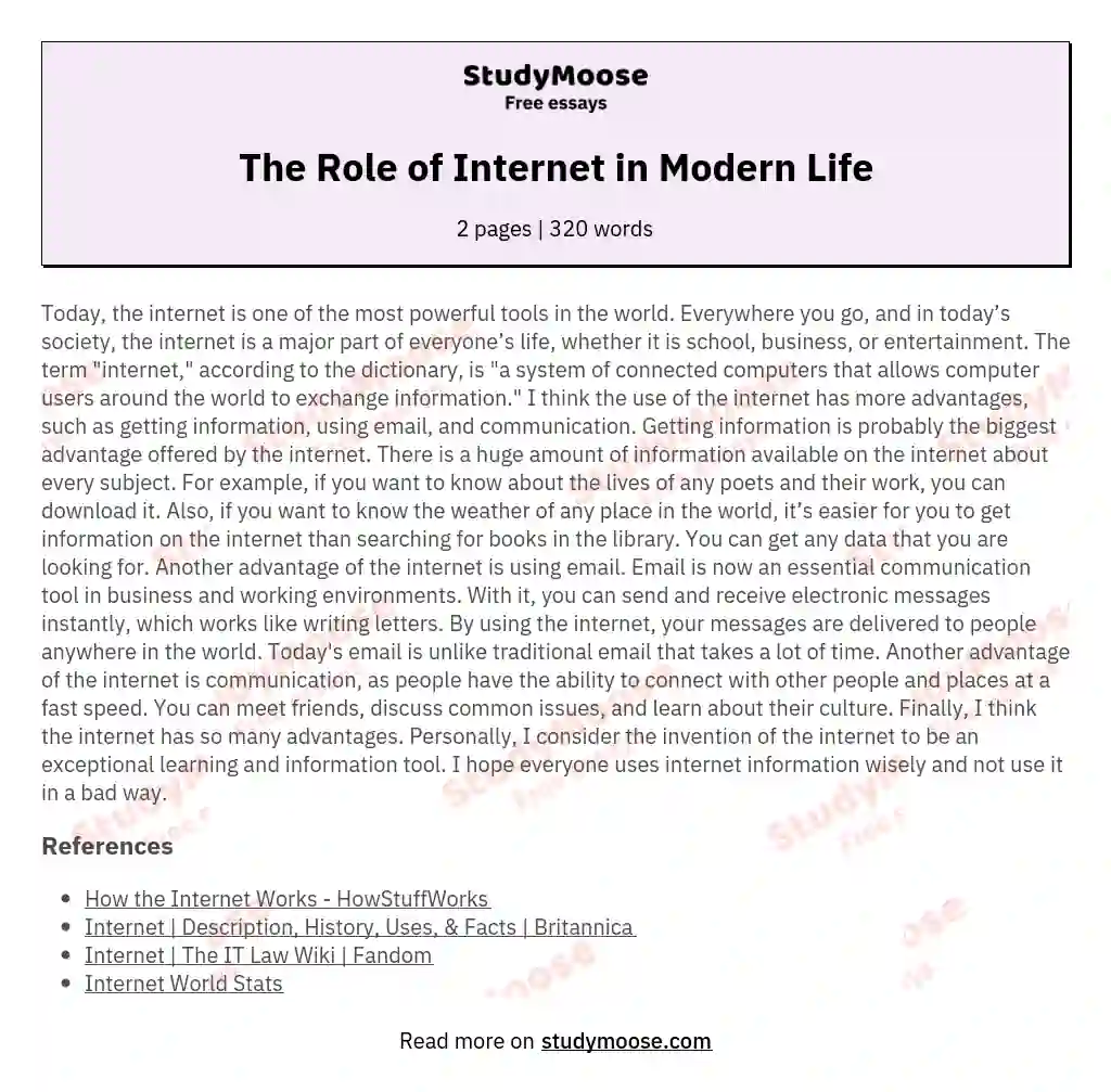 The Role of Internet in Modern Life essay