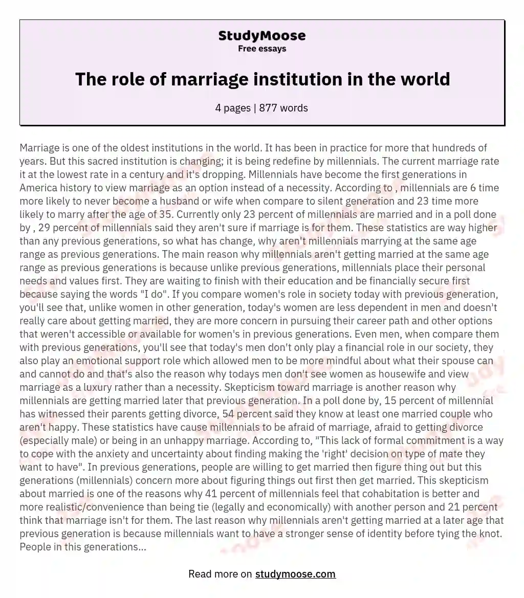 The role of marriage institution in the world essay