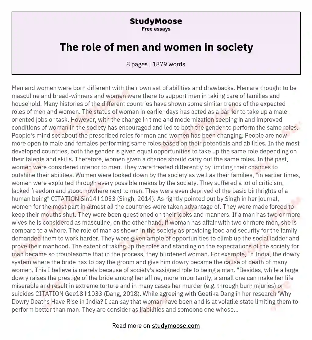 The role of men and women in society