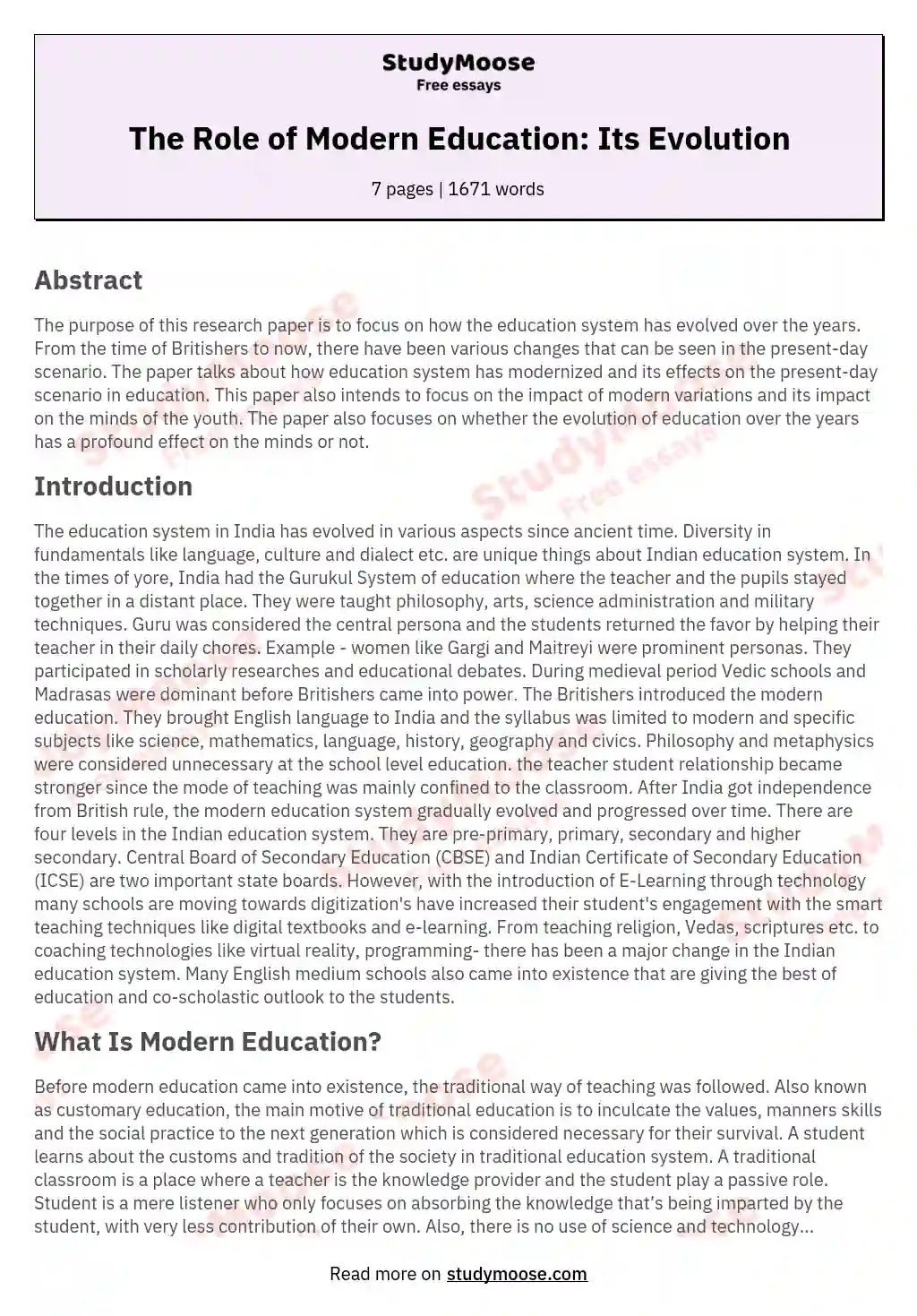 essay on ancient education and modern education