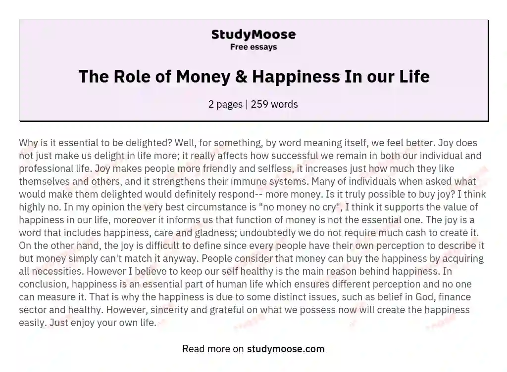 The Role of Money &amp; Happiness In our Life
