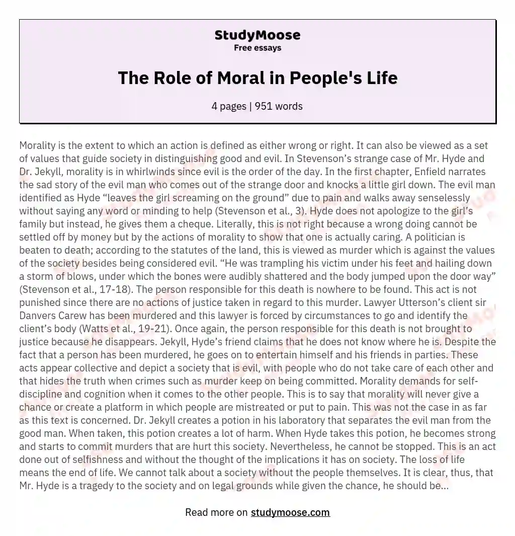 The Role of Moral in People's Life essay