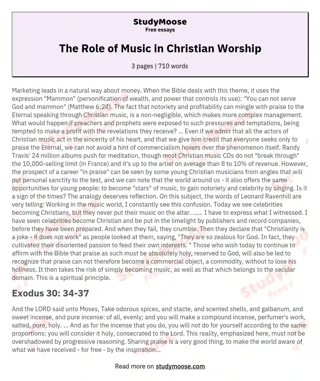 The Role of Music in Christian Worship essay