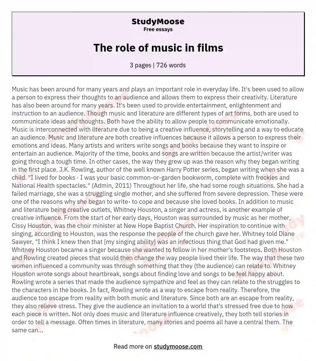 The role of music in films essay