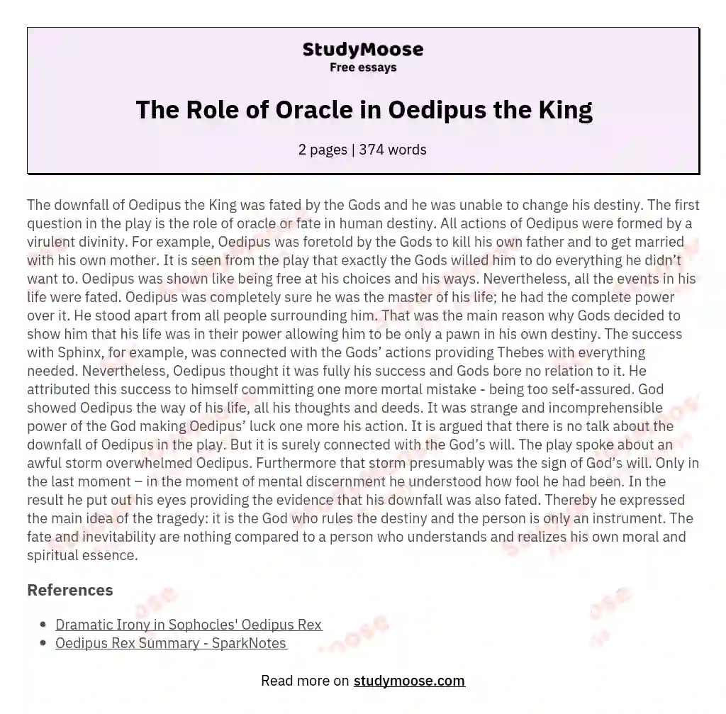 The Role of Oracle in Oedipus the King essay