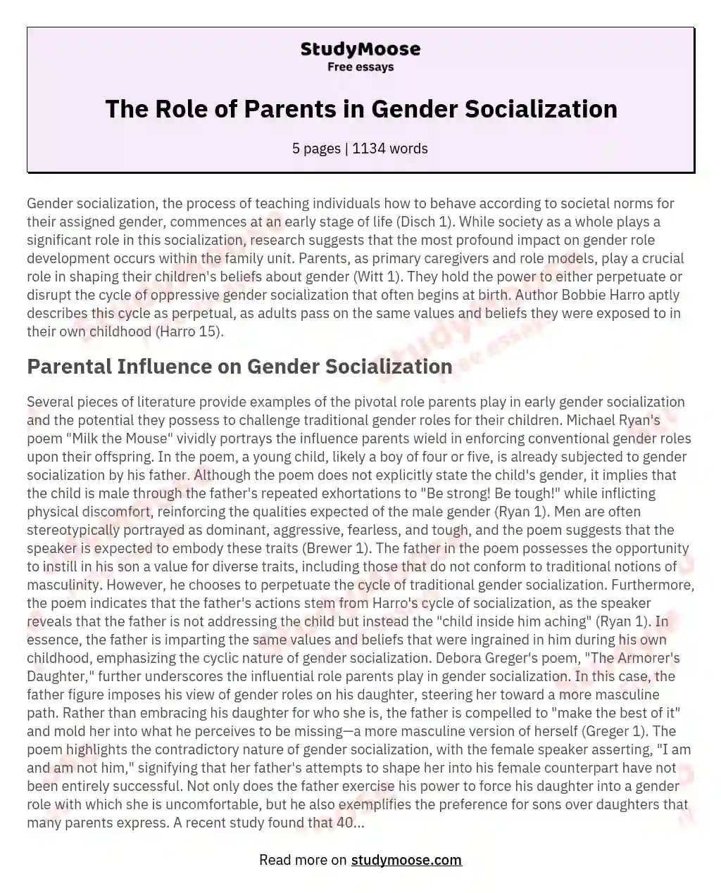 The Role of Parents in Gender Socialization
