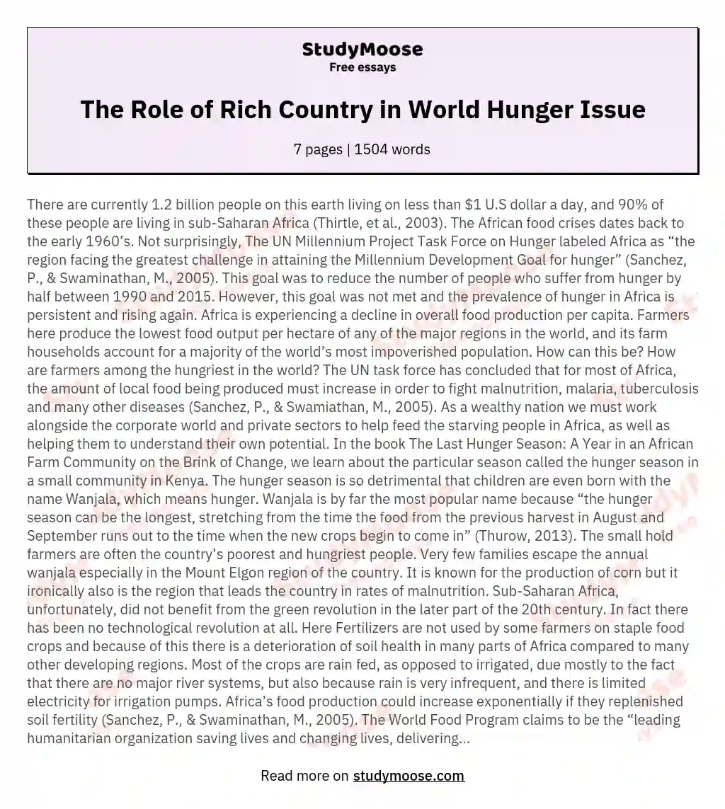The Role of Rich Country in World Hunger Issue essay