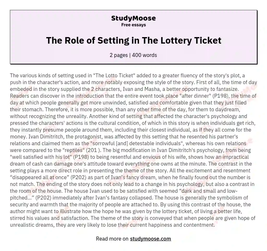 The Role of Setting in The Lottery Ticket essay