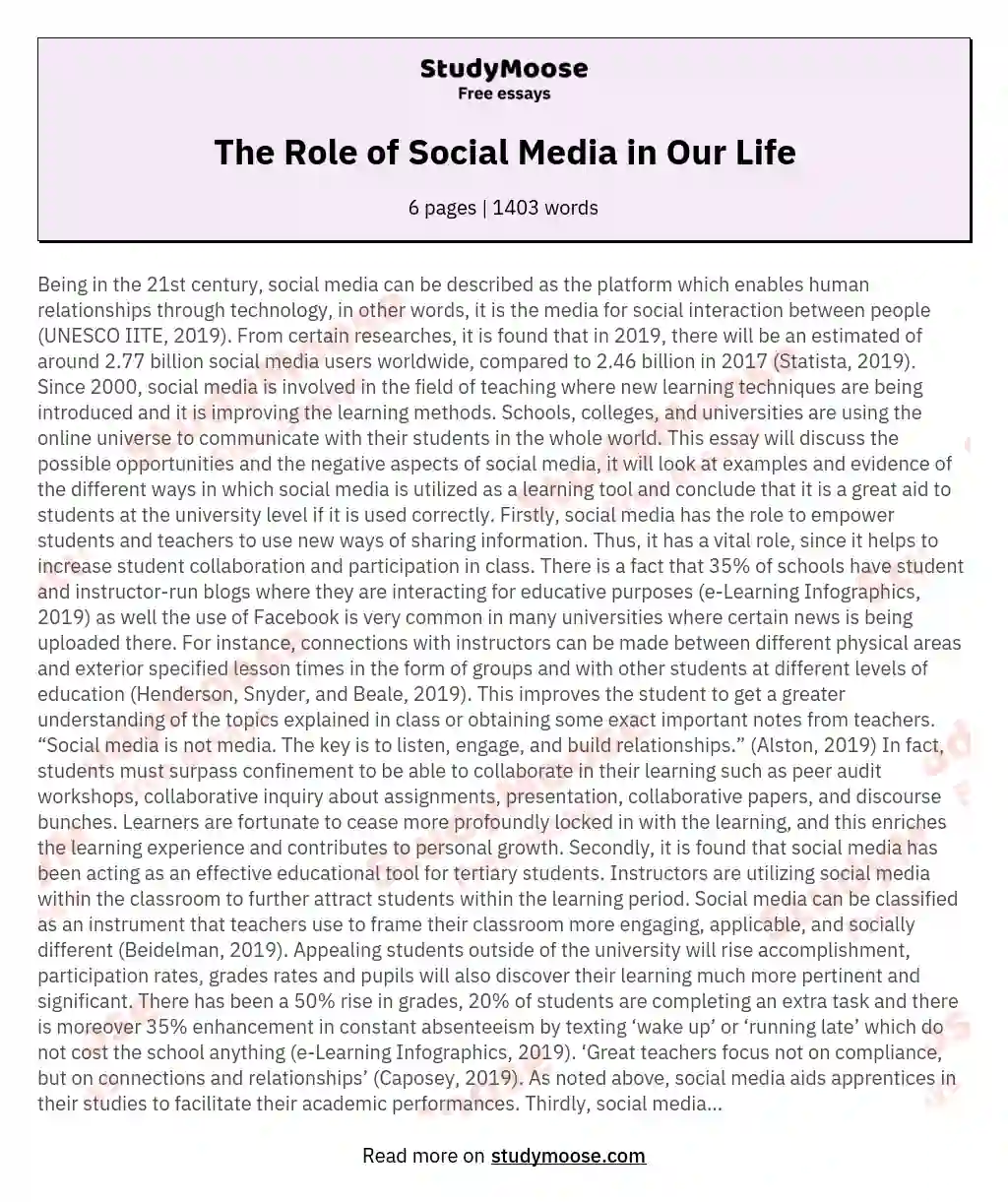 The Role of Social Media in Our Life