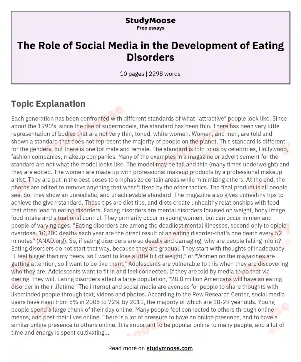 The Role of Social Media in the Development of Eating Disorders essay