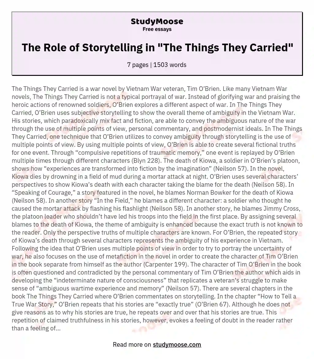 The Role of Storytelling in "The Things They Carried" essay