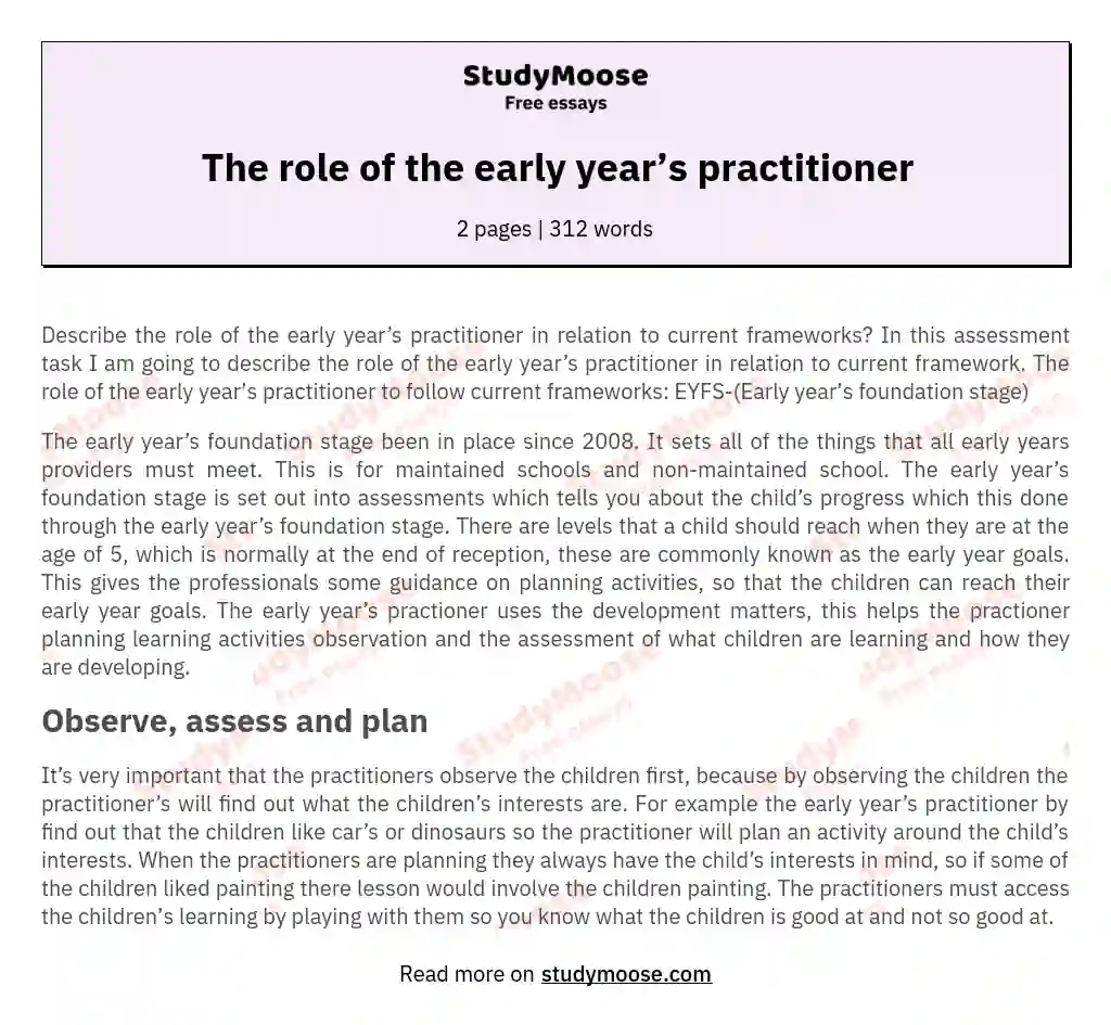 The role of the early year’s practitioner