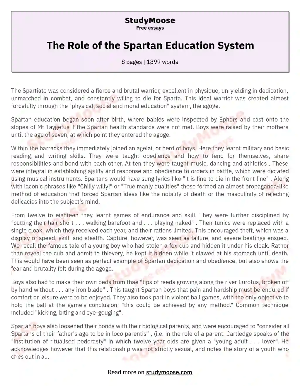 The Role of the Spartan Education System essay
