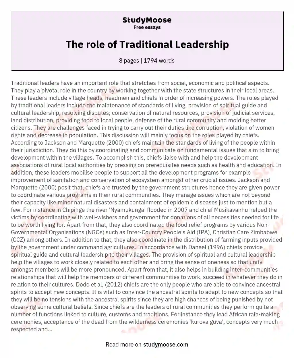 the-role-of-traditional-leadership-free-essay-example