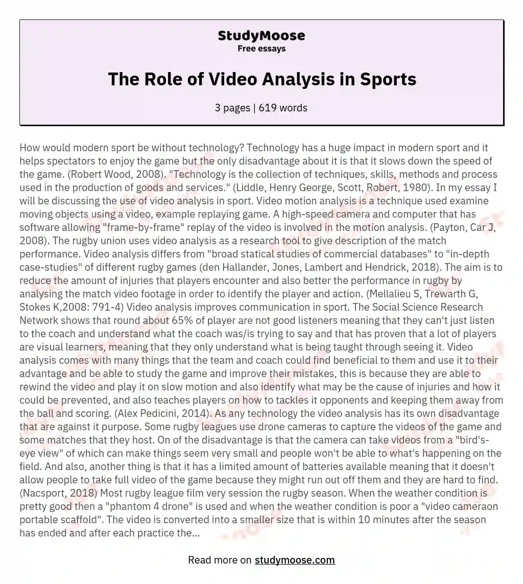 The Role of Video Analysis in Sports essay