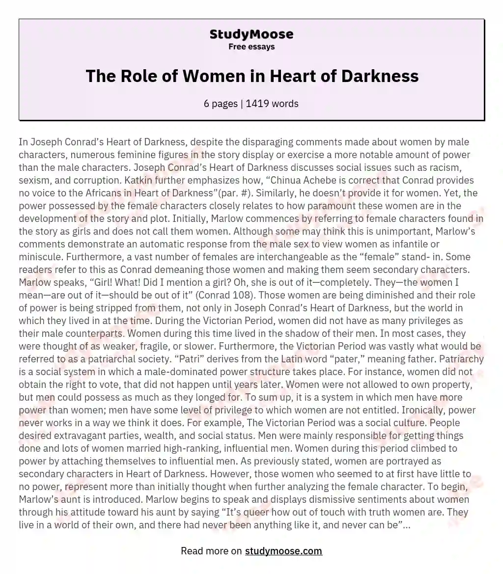 The Role of Women in Heart of Darkness