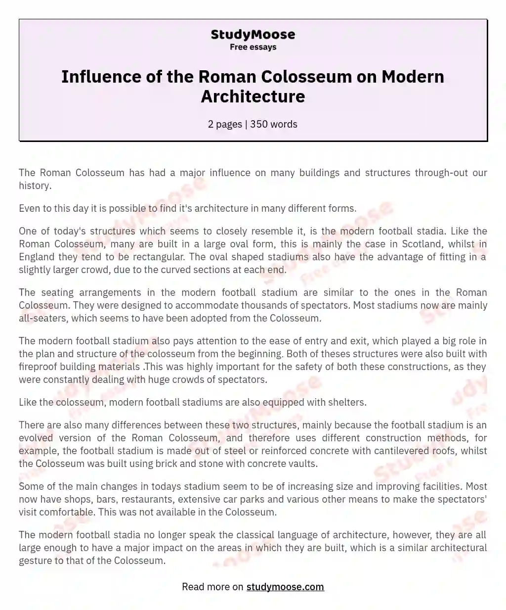 Influence of the Roman Colosseum on Modern Architecture essay