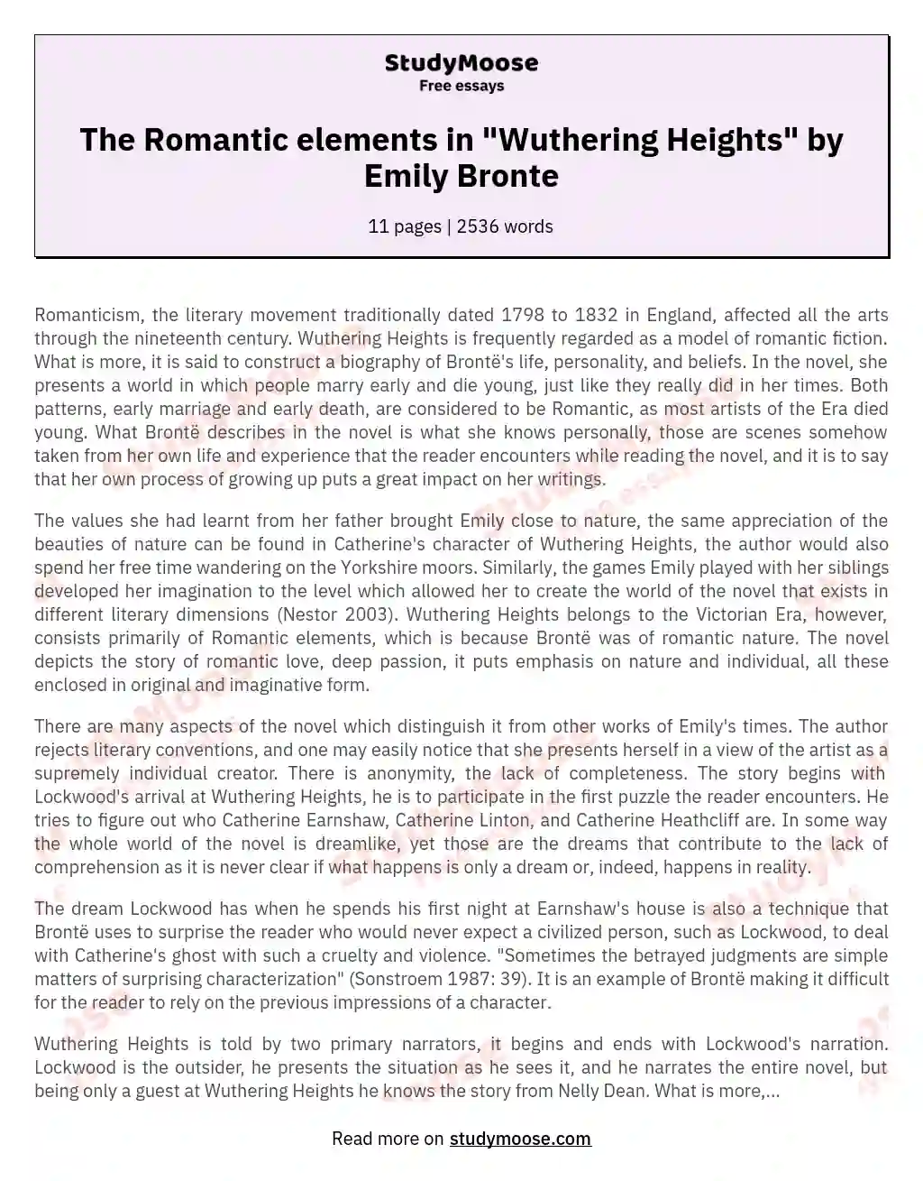 The Romantic elements in "Wuthering Heights" by Emily Bronte