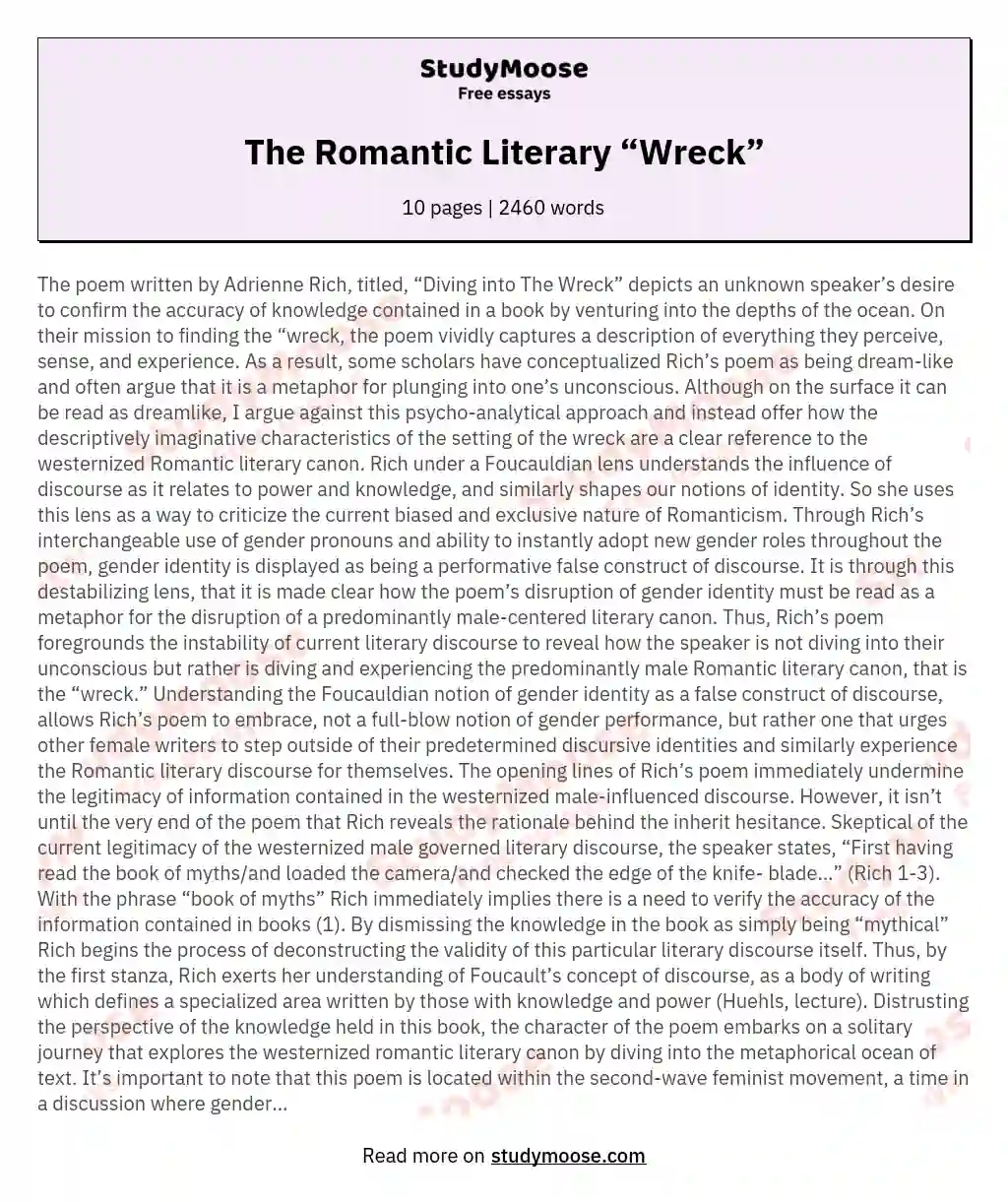 The Romantic Literary “Wreck” essay