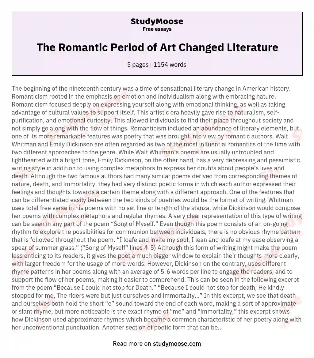 The Romantic Period of Art Changed Literature essay