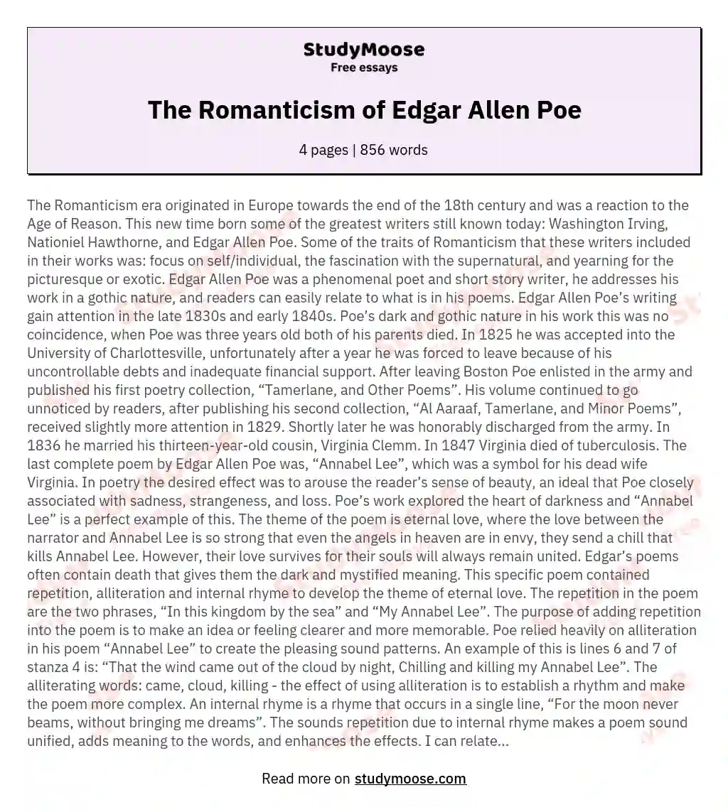 romanticism summary essay