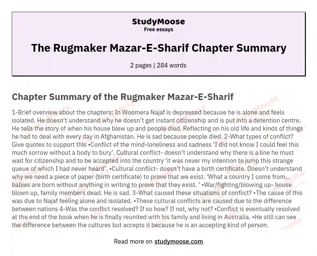 The Rugmaker Mazar-E-Sharif Chapter Summary essay