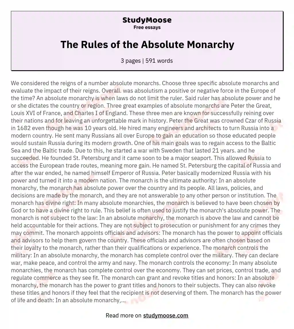 The Rules of the Absolute Monarchy essay