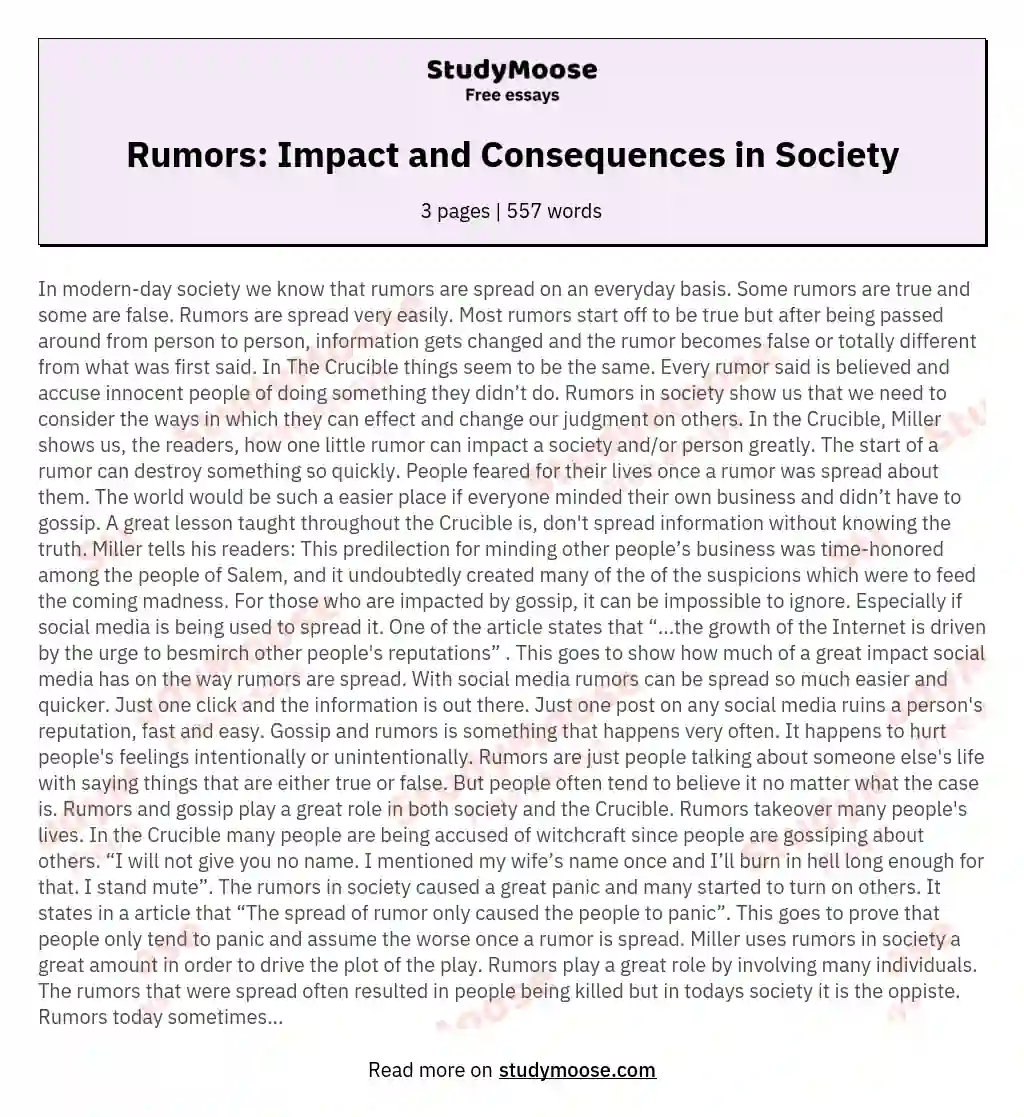 Rumors: Impact and Consequences in Society essay