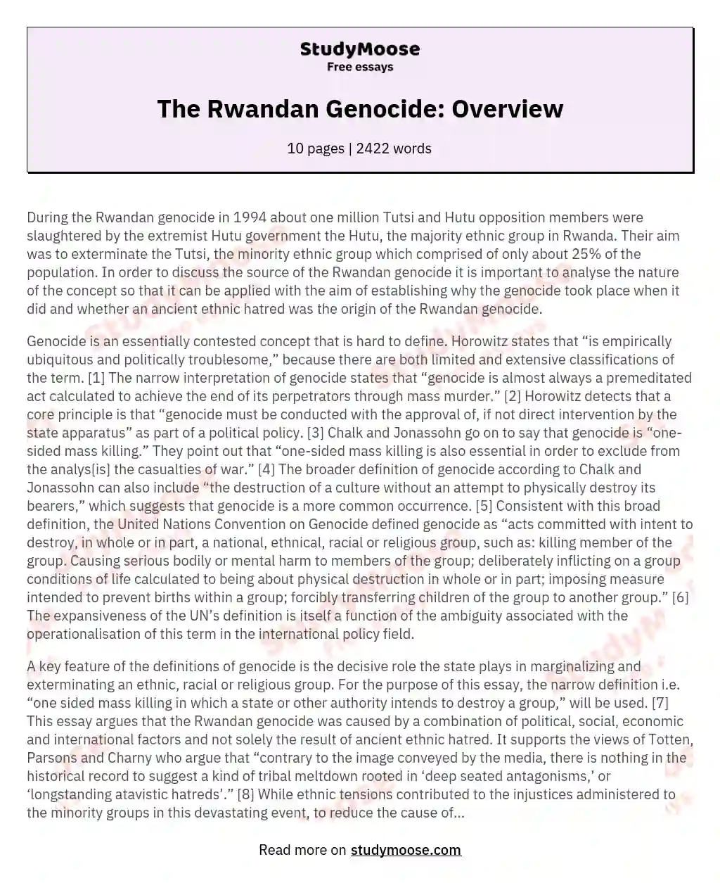 The Rwandan Genocide: Overview essay