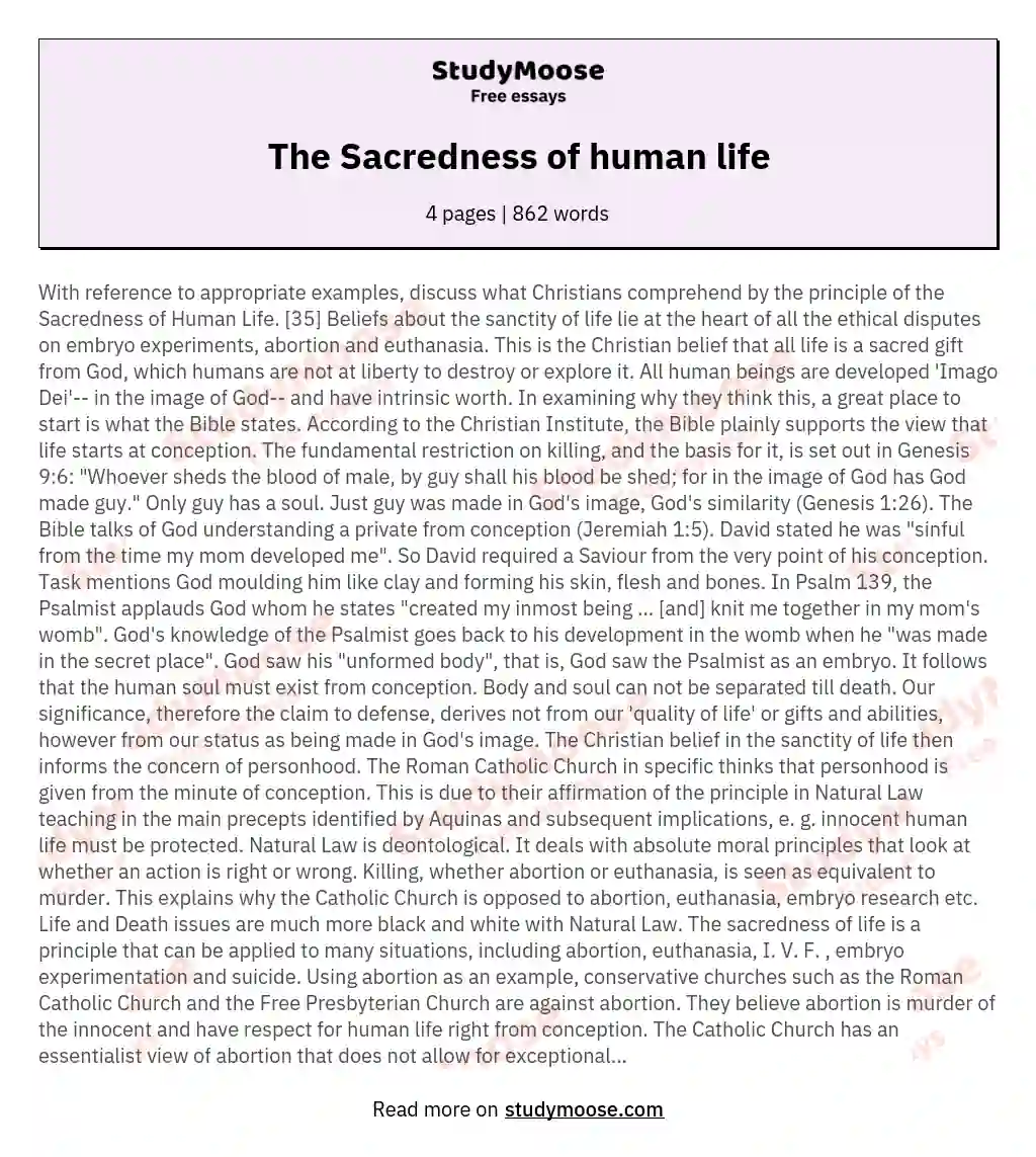 essay about sacred life