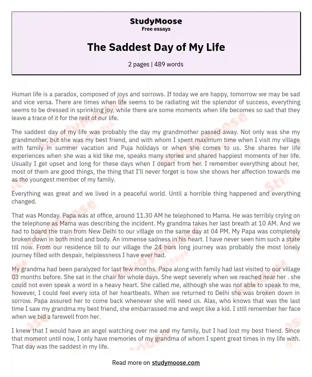 The Saddest Day of My Life essay