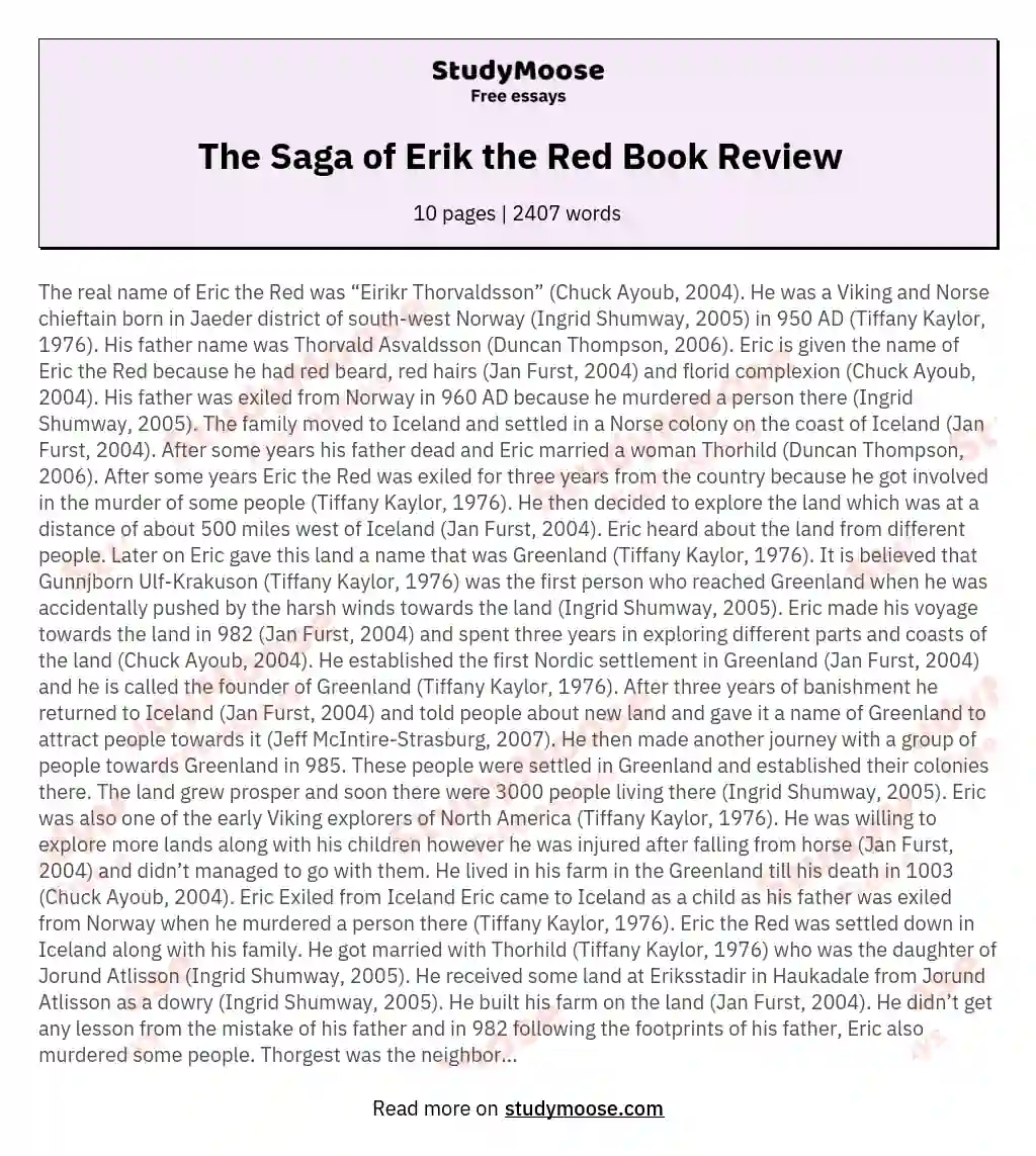 The Saga of Erik the Red Book Review