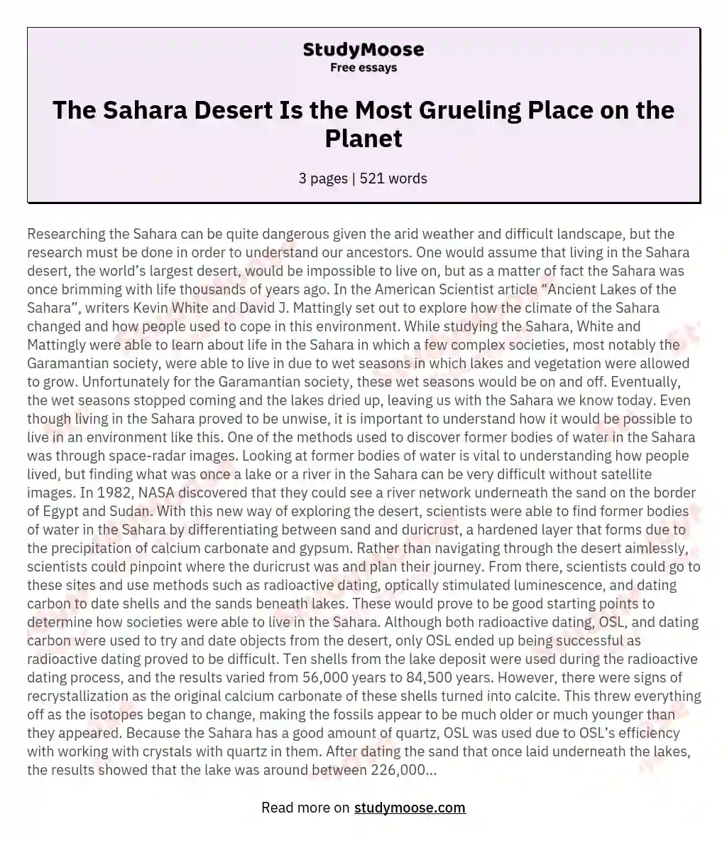 The Sahara Desert Is the Most Grueling Place on the Planet essay