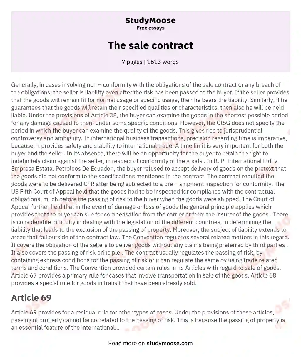 The sale contract essay