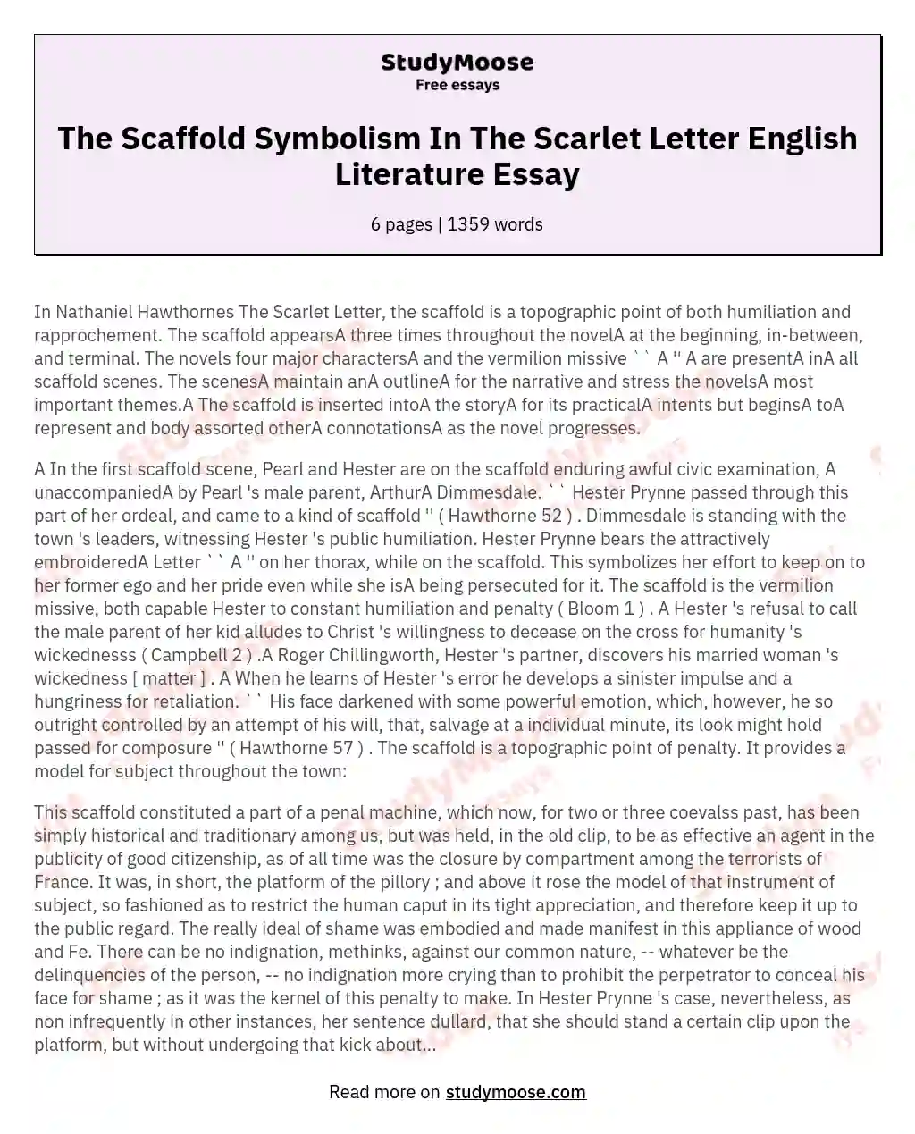 The Scaffold Symbolism In The Scarlet Letter English Literature Essay essay