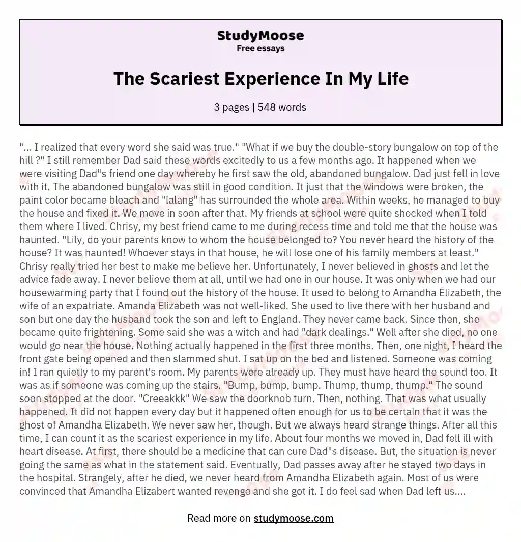 essay about the scariest moment of my life