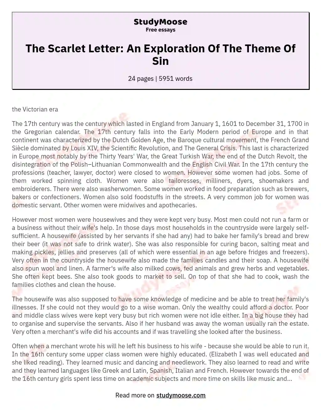The Scarlet Letter: An Exploration Of The Theme Of Sin essay