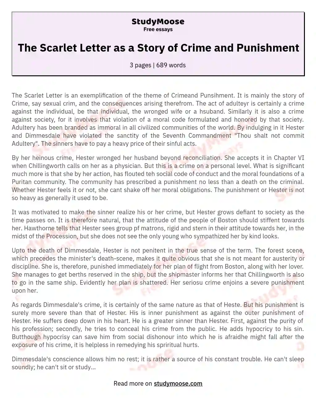 The Scarlet Letter as a Story of Crime and Punishment