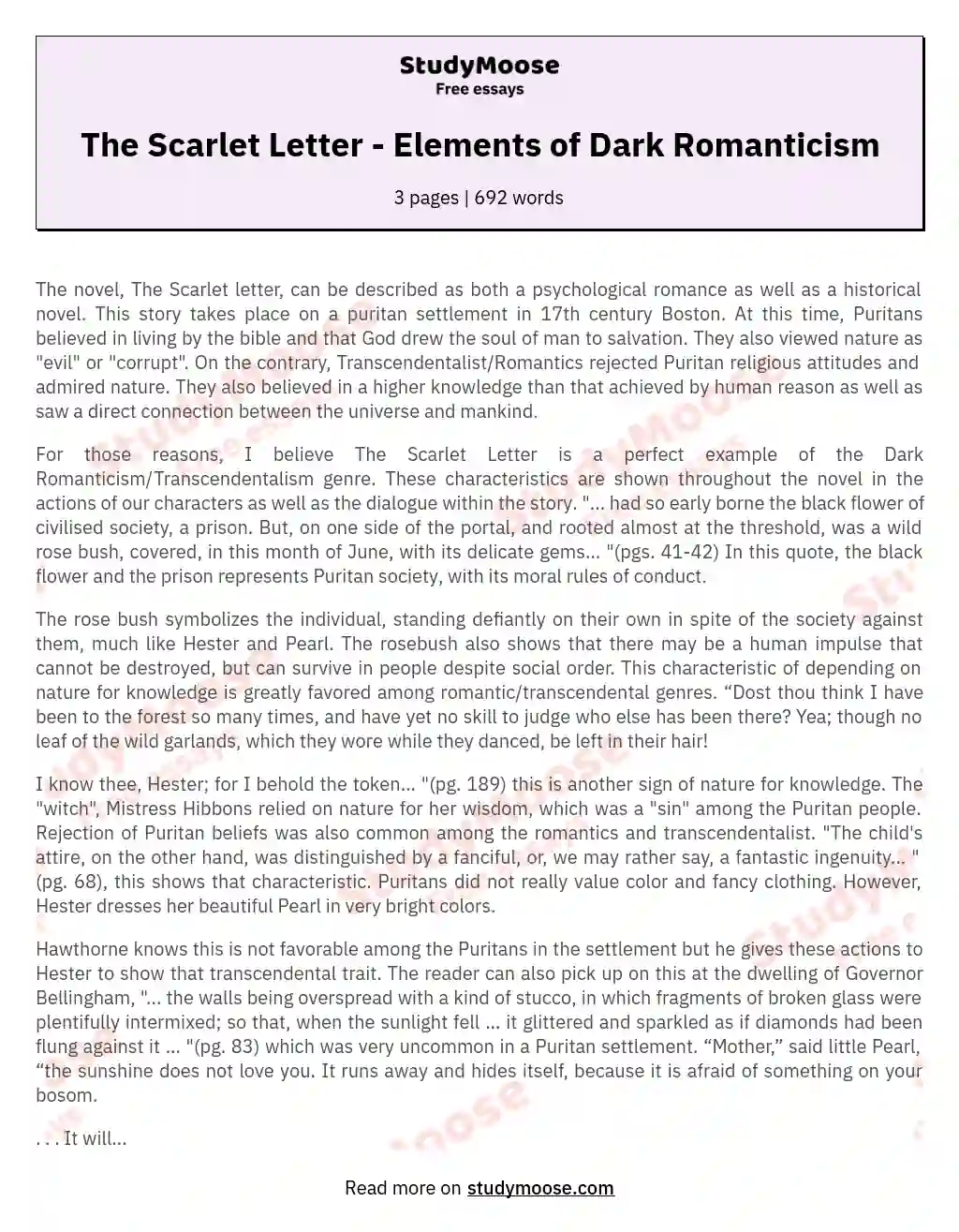 The Scarlet Letter - Elements of Dark Romanticism