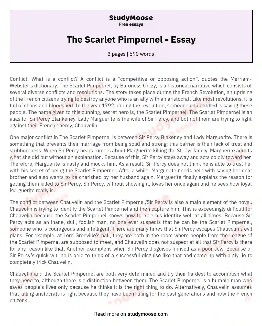The Scarlet Pimpernel - Essay essay