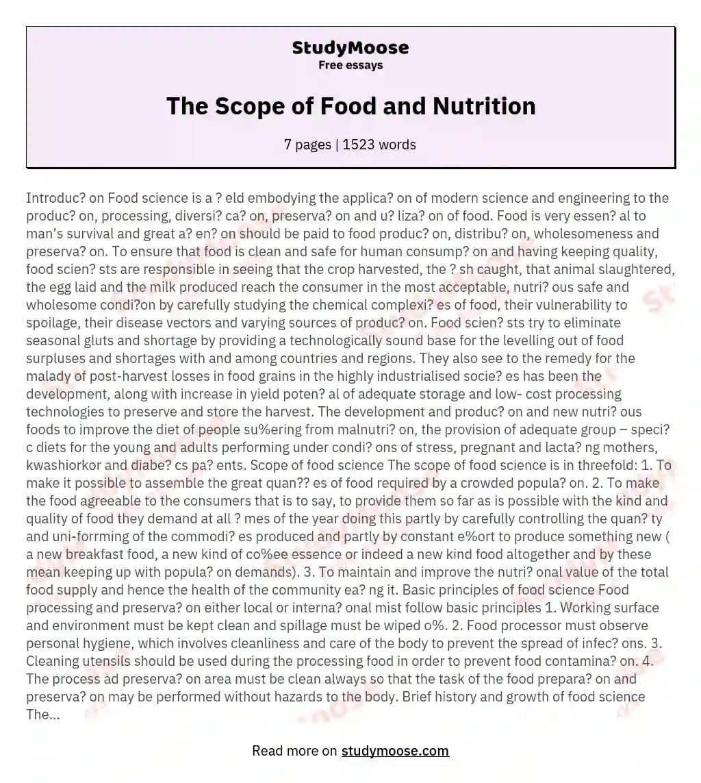 The Scope of Food and Nutrition