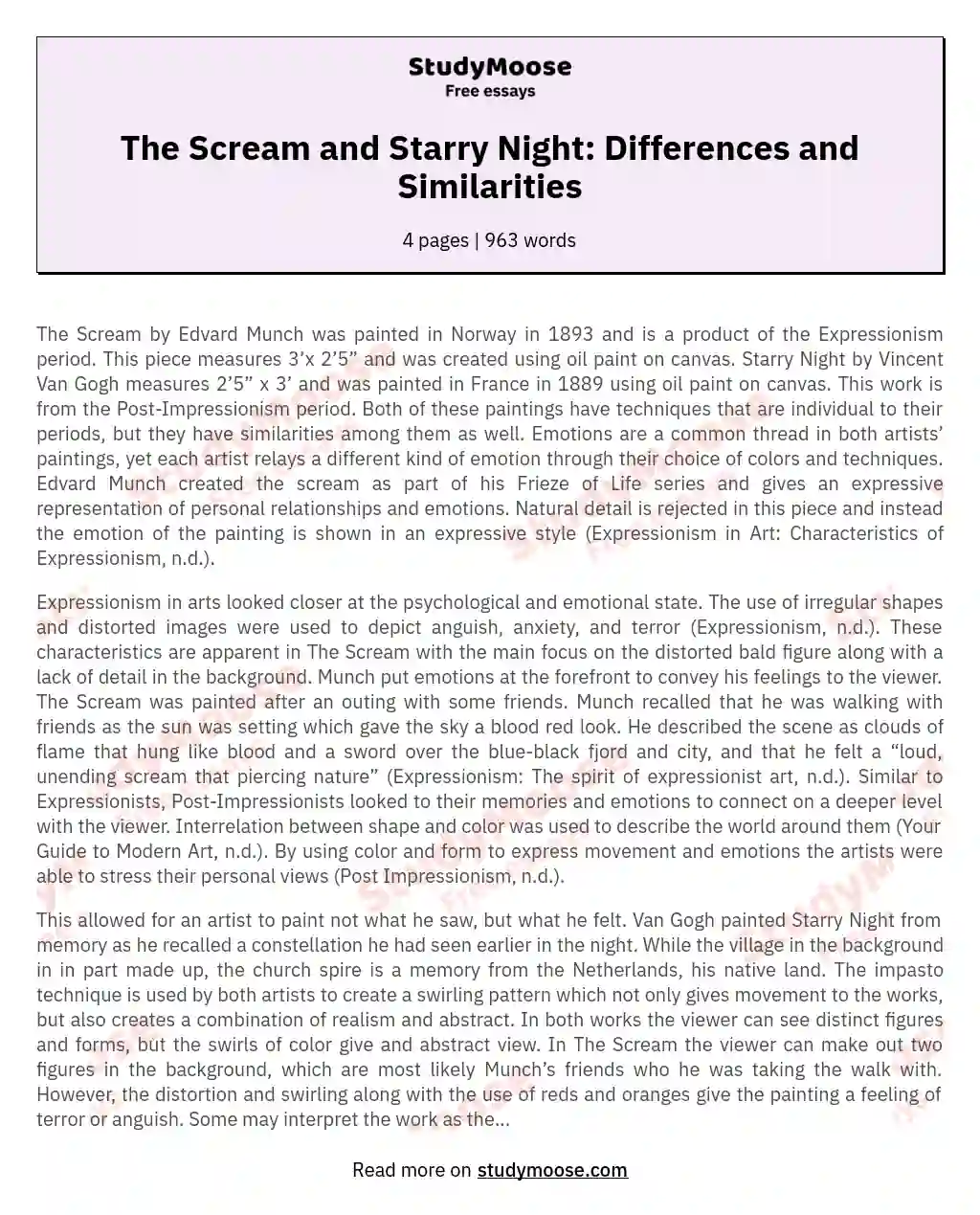 The Scream and Starry Night: Differences and Similarities essay