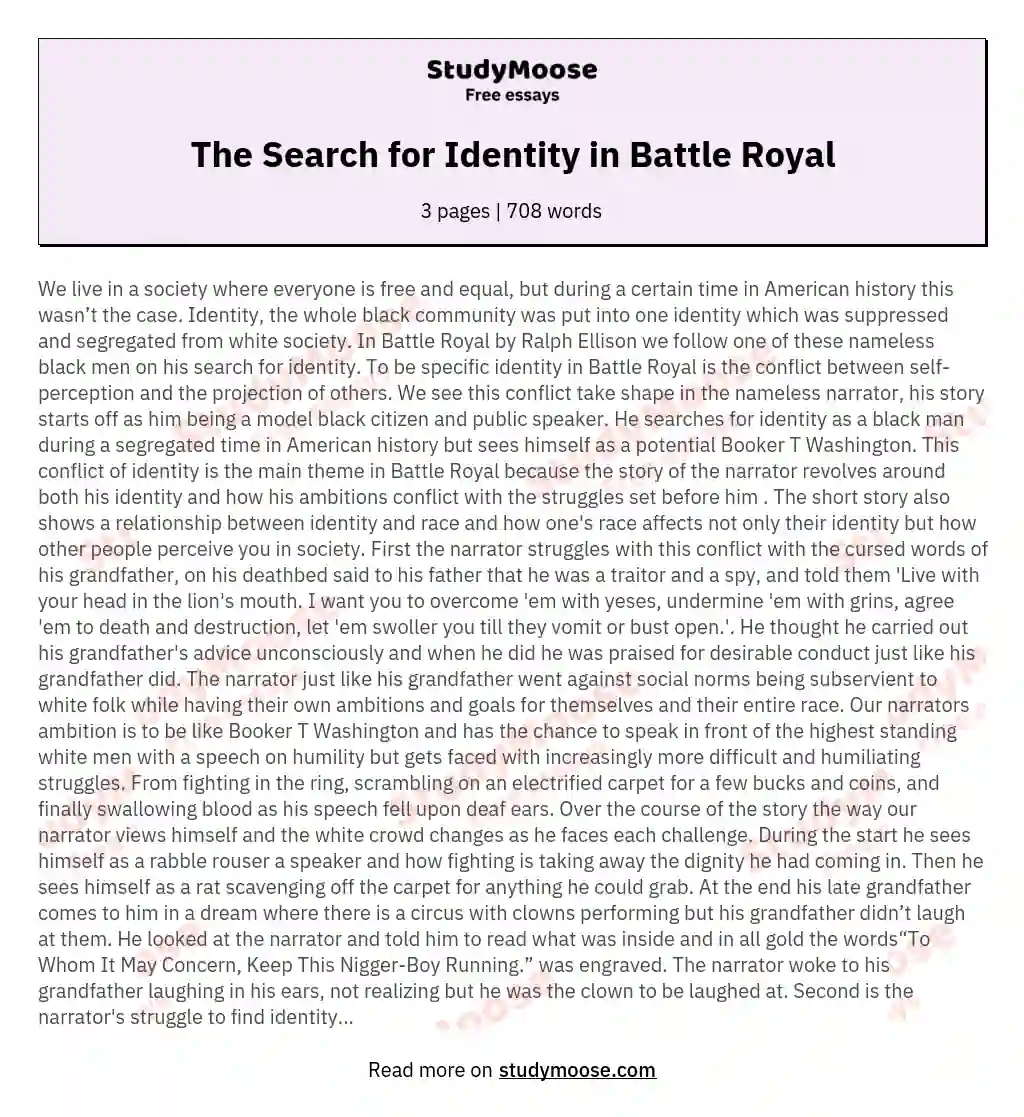 The Search for Identity in Battle Royal essay