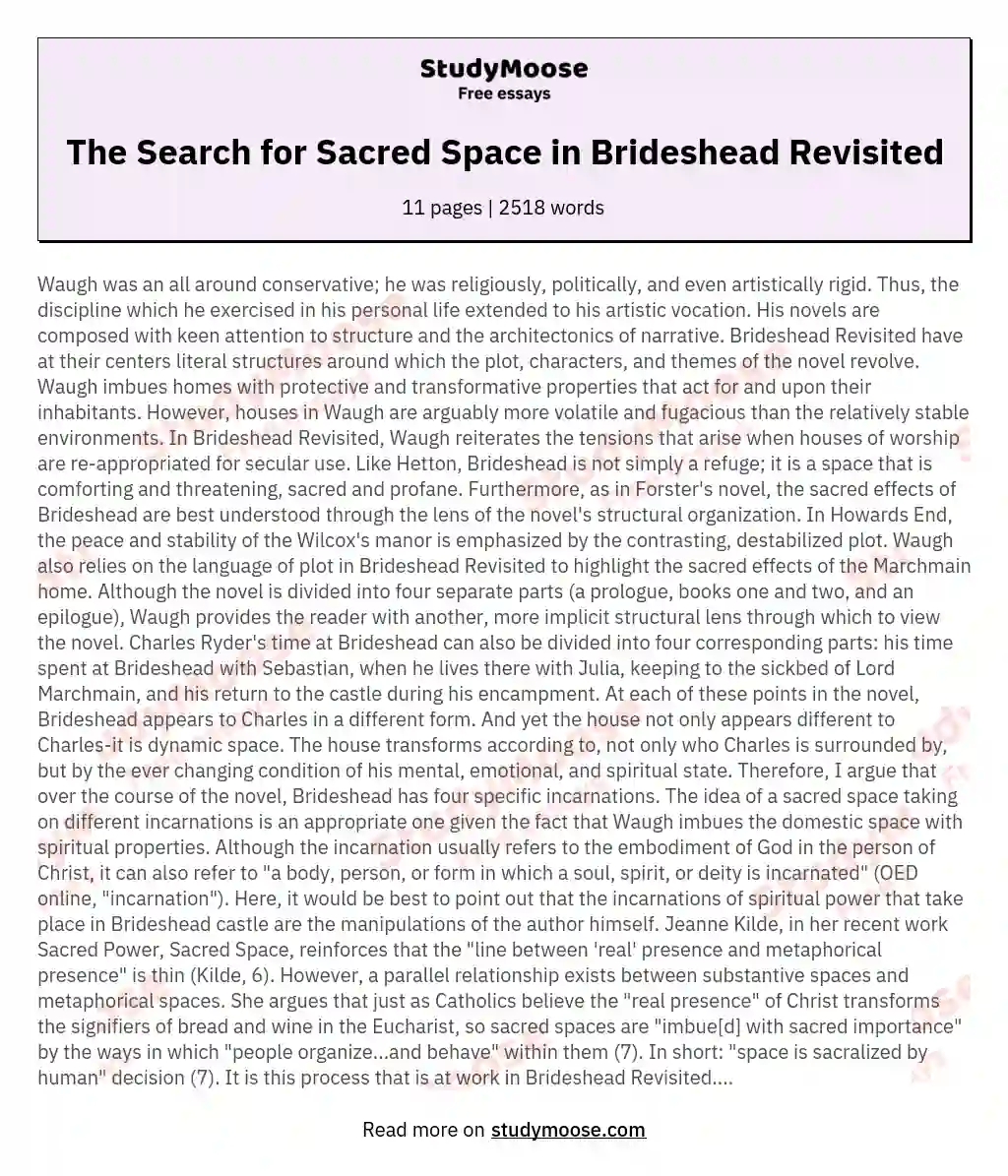 The Search for Sacred Space in Brideshead Revisited
